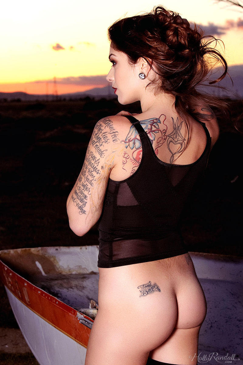 Tattooed Kayla Jane Strips Outdoors-11