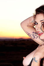 Tattooed Kayla Jane Strips Outdoors-10