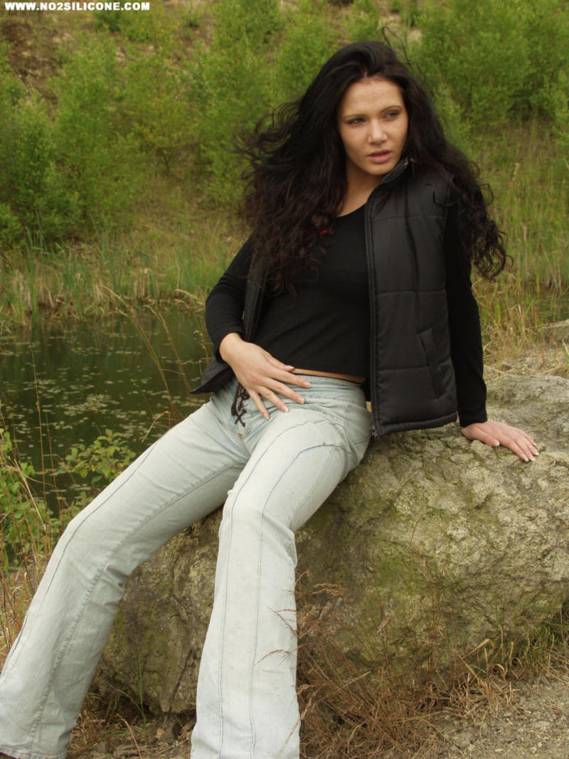 Naked natural busty chick by the lake-00