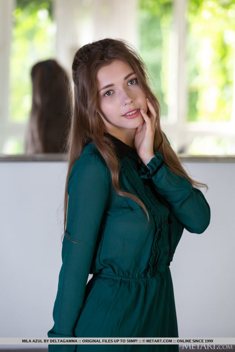 Sweet Busty Mila Azul Takes Off Her Green Dress-14