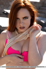 Hot Redhead Babe Krystal Kitten Stripping By The Pool-03